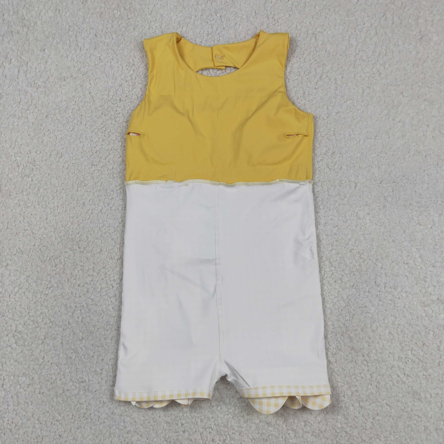 GSD3318 Baby Girls Sleeveless Yellow Plaid Bows with Shorts Yoga Scallop Dress