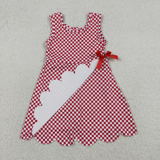 Baby Girls Toddler Sleeveless Red Plaid Yoga Active Knee Length Scallop Dress