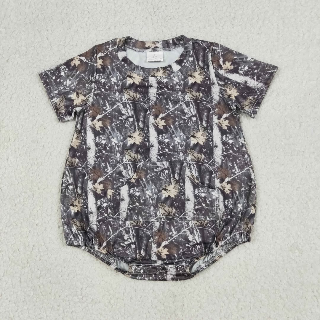 Baby Boys Infant Short Sleeves Leaves Bubble Romper Camo Clothes