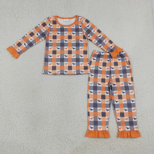 Baby Girls Kids Bats Plaid Shirt Pants Halloween Set Pajamas Clothes