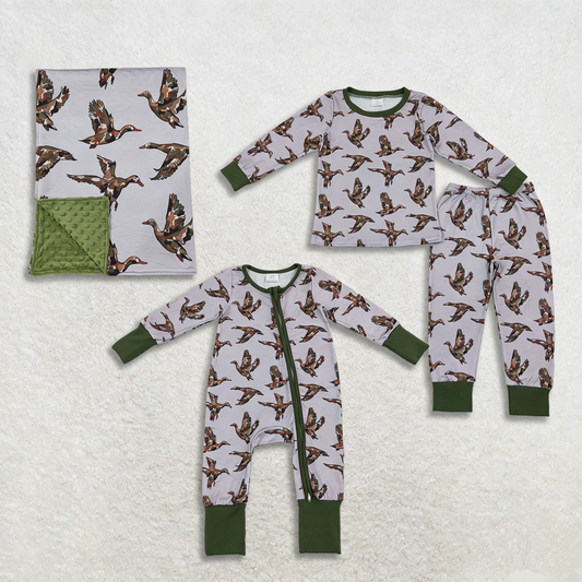 Sibling Baby Boys Girls Kids Long Sleeves Ducks Camo Print Romper Sets Pajamas Blankets Clothes