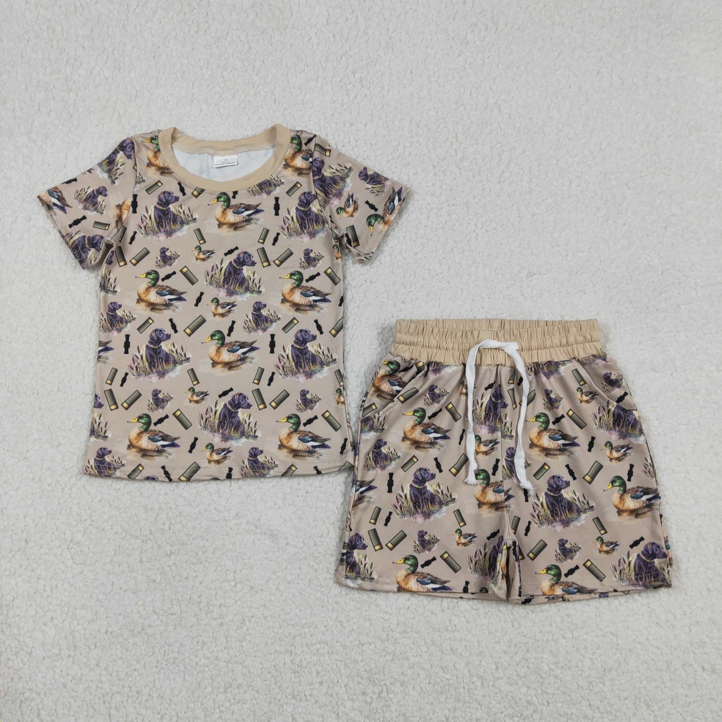 Baby Boys Short Sleeves Dogs Ducks Shirt Pockets Shorts Hunting Pajamas Set
