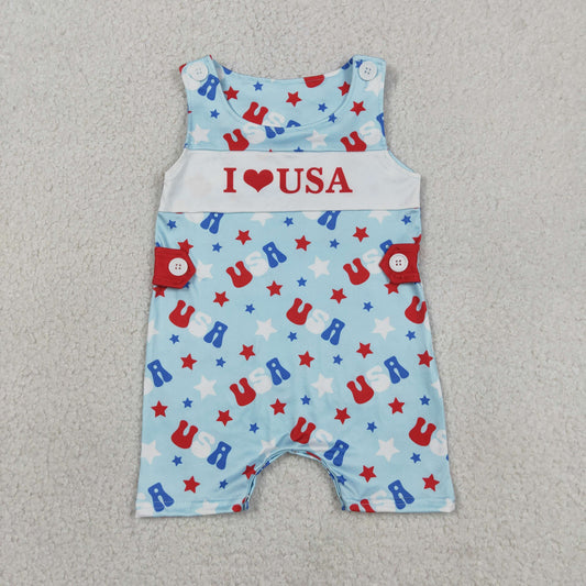 Baby Boys Infant Sleeveless I Love USA 4th of July Romper Clothes