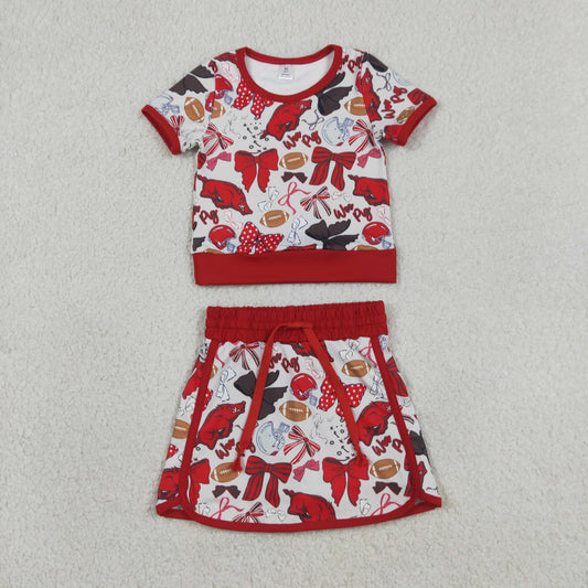 Baby Girls Toddler Short Sleeves Pigs Bows Football Team Shirt Shorts Yoga Red Set