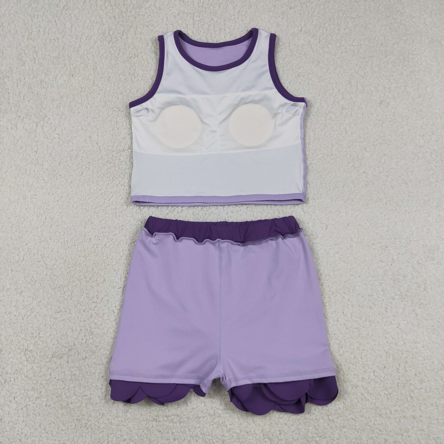Baby Girls Kids Shirt Scallop Skirt Shorts Yoga Active Lavender Set Clothes