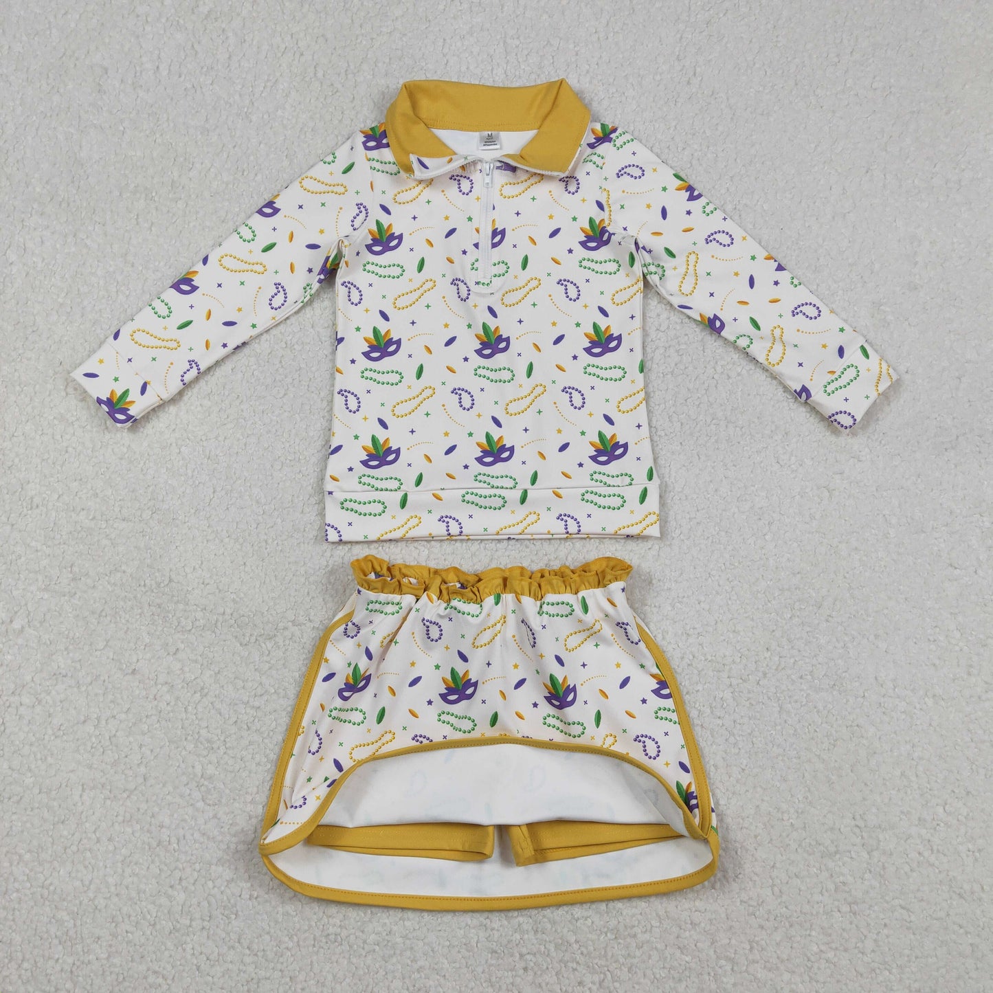 Baby Girls Kids Masks Zipper Pullover Shorts Skirt Skort Mardi Gras Yoga Active Set