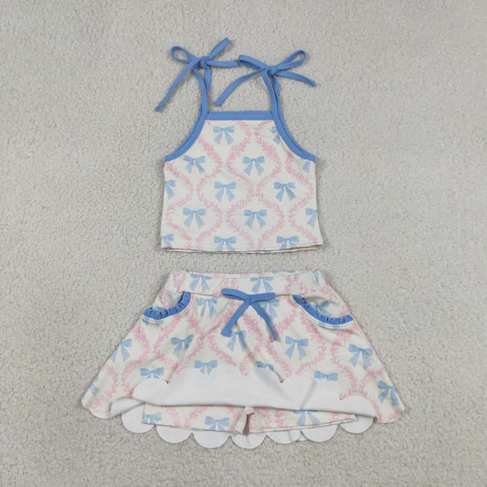 Baby Girls Kids Straps Bows Tops Pockets Skirt Shorts Yoga Set