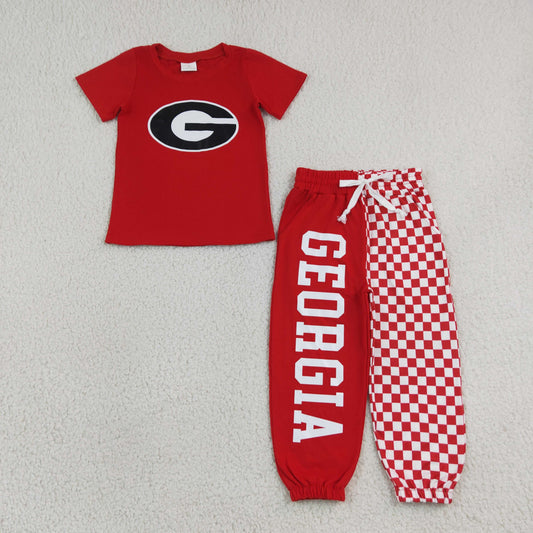 Baby Boys Kids Short Sleeves Cotton Shirt Checked Pockets Pants G Set Team Clothes