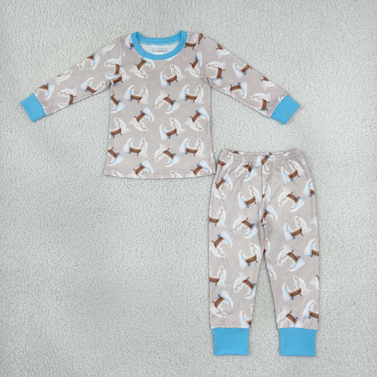 Baby Boys Kids Long Sleeves Nativity Shirt Pants Set Pajamas Christmas Clothes
