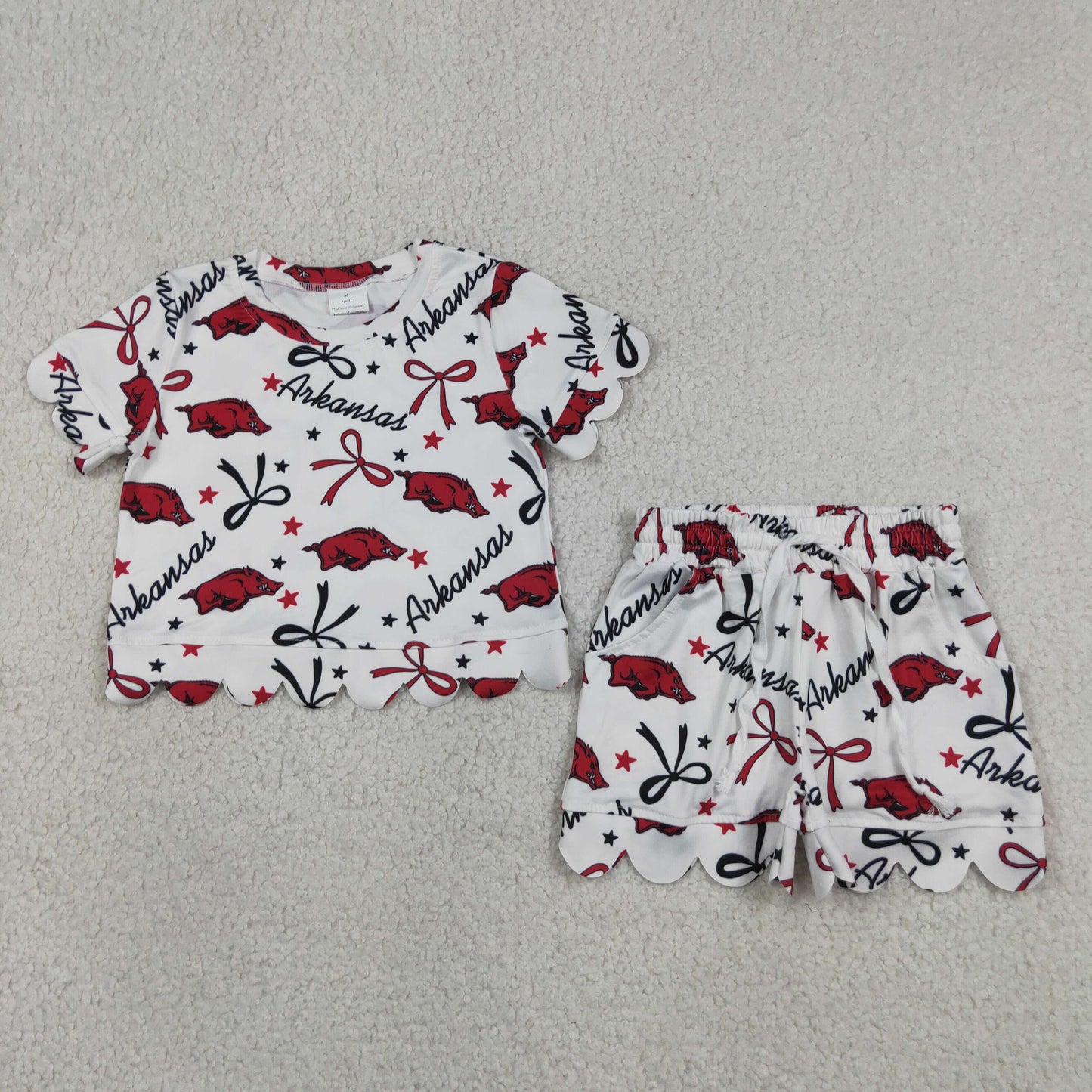 Baby Girls Kids Short Sleeves Bows Pigs Team Shirt Shorts Summer Set
