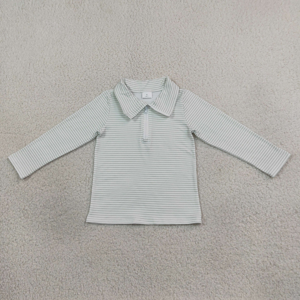 Baby Boy Kids Long Sleeves Green Stripes Zipper Pullover Shirt Clothes