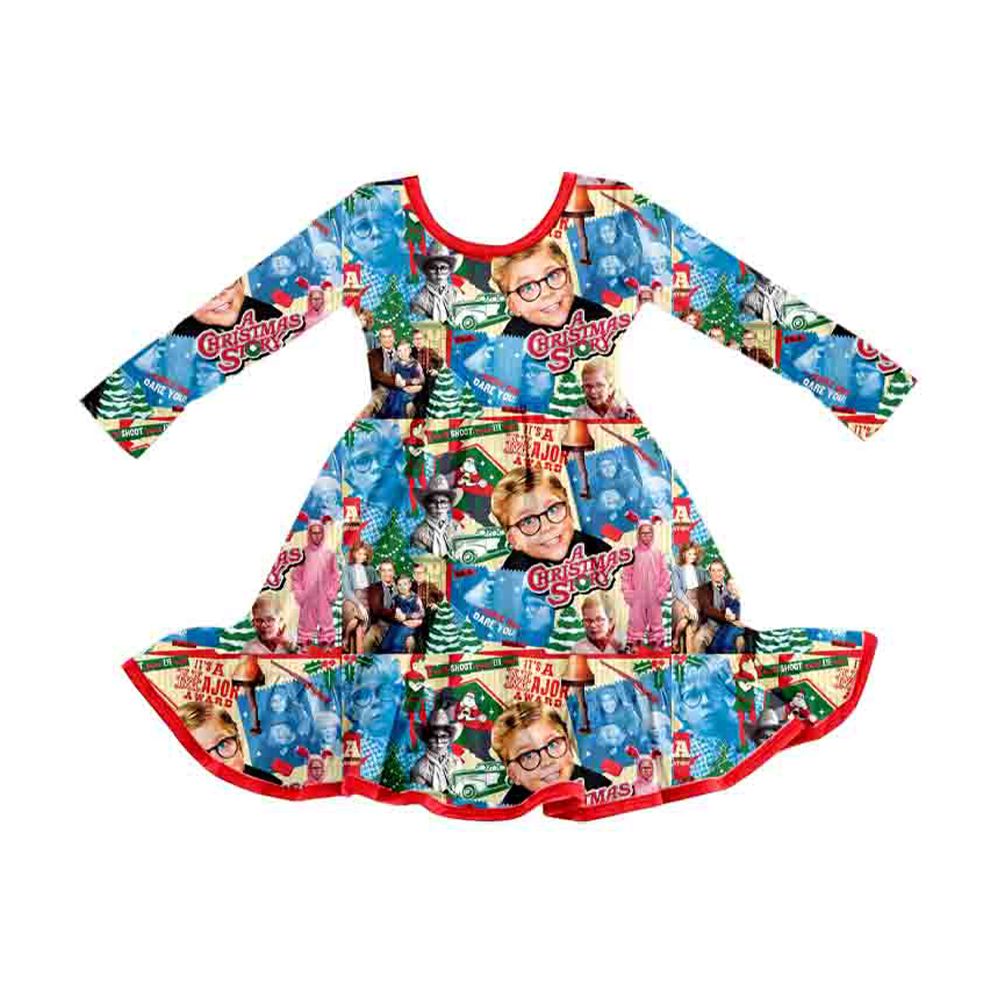 Moq 5 Preorder Baby Girls Kids Long Sleeves Christmas Knee Length Ruffle Dress