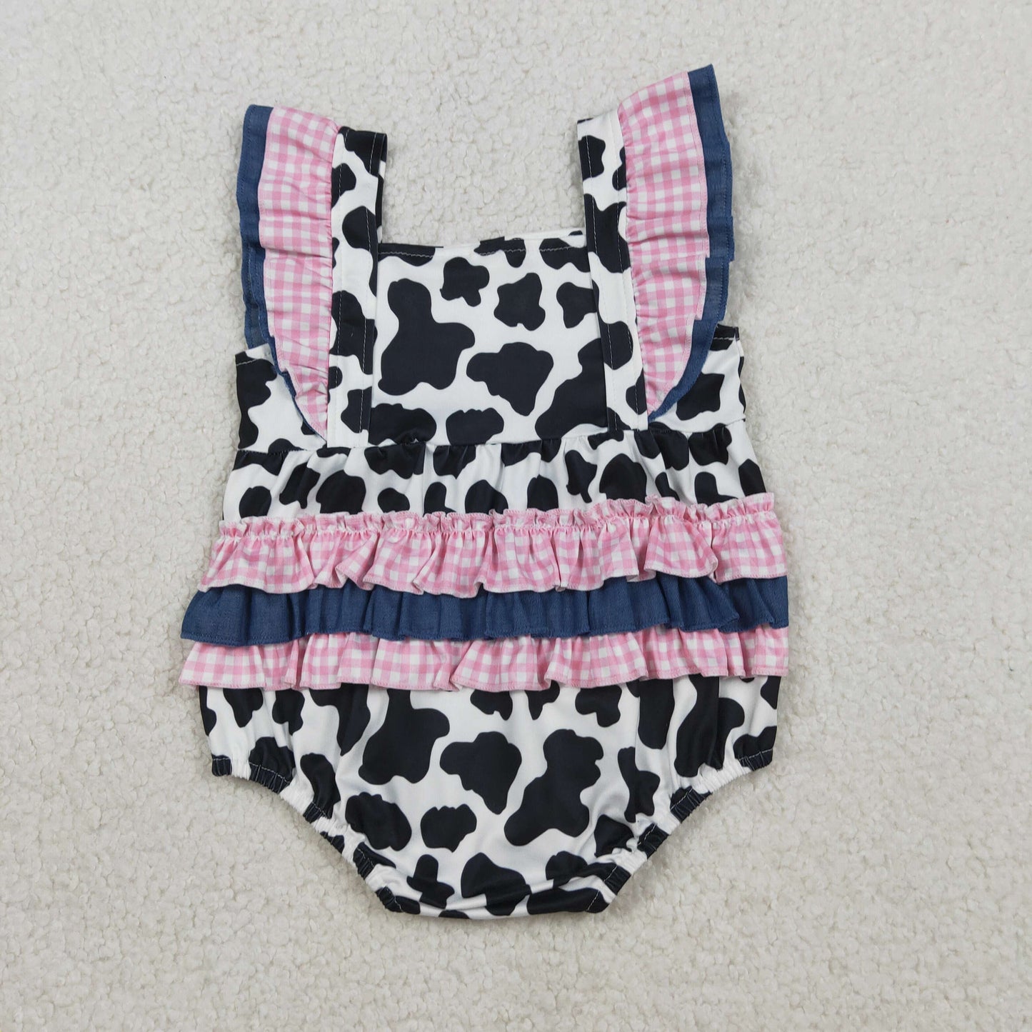 RTS Baby Girls Kids Short Sleeves Bows Cow Print Western Bubble Romper