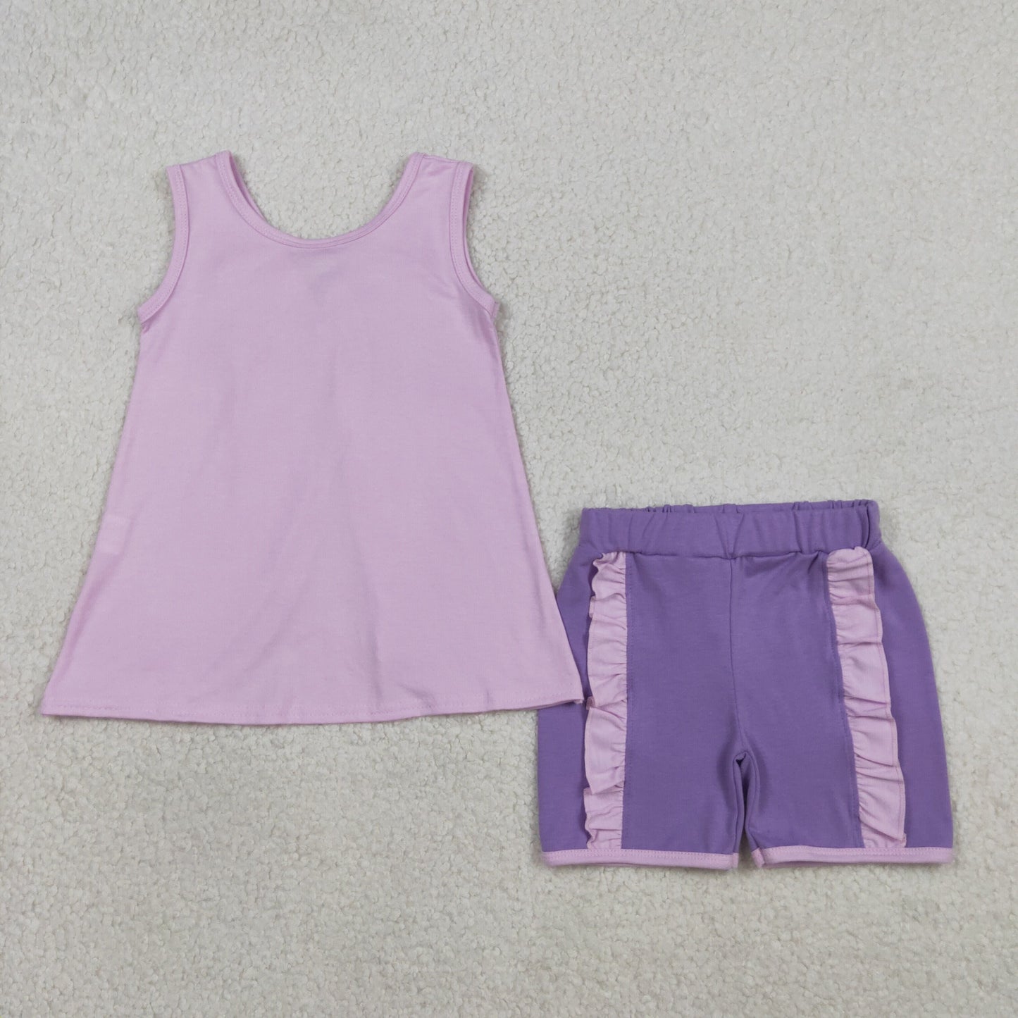 RTS Baby Girls Kids Sleeveless Purple Bows Tops Ruffle Shorts Set Clothes
