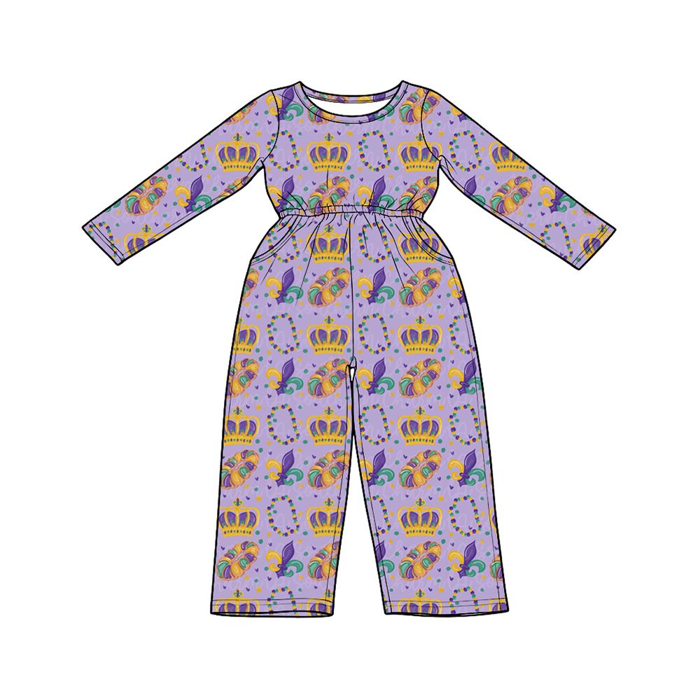 Moq 5 Preorder Baby Girls Kids Long Sleeves Flower Donuts Pants Mardi Gras Jumpsuit Clothes