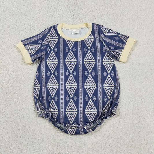 Baby Boys Kids Short Sleeves Western Aztec Stripes Bubble Romper