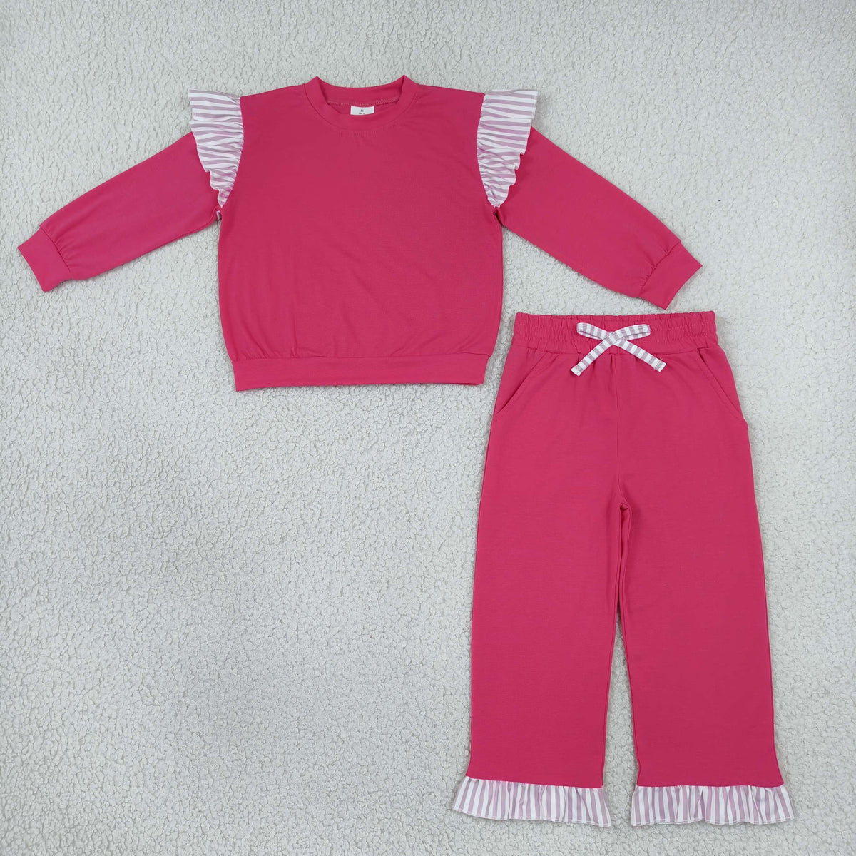 Baby Girls Kids Long Sleeves Tops Pockets Pants Cotton Set Hot Pink Clothes