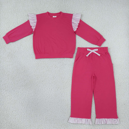 Baby Girls Kids Long Sleeves Tops Pockets Pants Cotton Set Hot Pink Clothes
