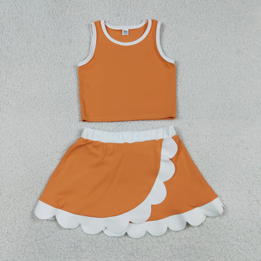 Baby Girls Kids Shirt Scallop Skirt Shorts Yoga Active Orange Set Clothes