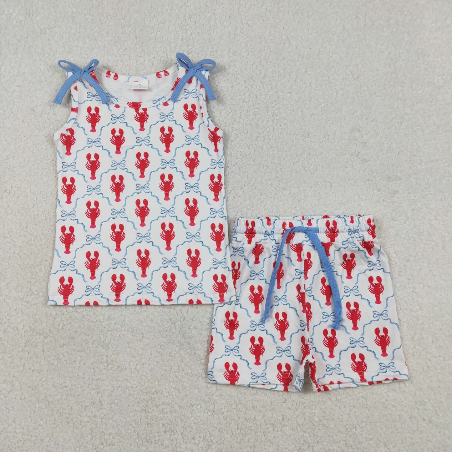RTS Sibling Baby Girls Toddler Sleeveless Crayfish Bows 4th of July Dress Set Clothes