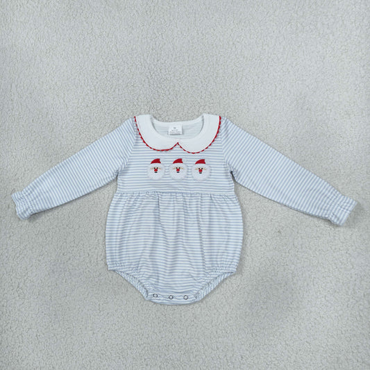 Baby Girl Kids Embroidery Christmas Santa Stripes Bubble Romper Clothes