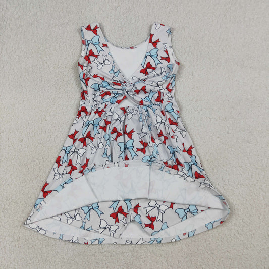 RTS Baby Girls Toddler Red Blue Bows 4th of July Yoga Active Shorts Knee Length Dress