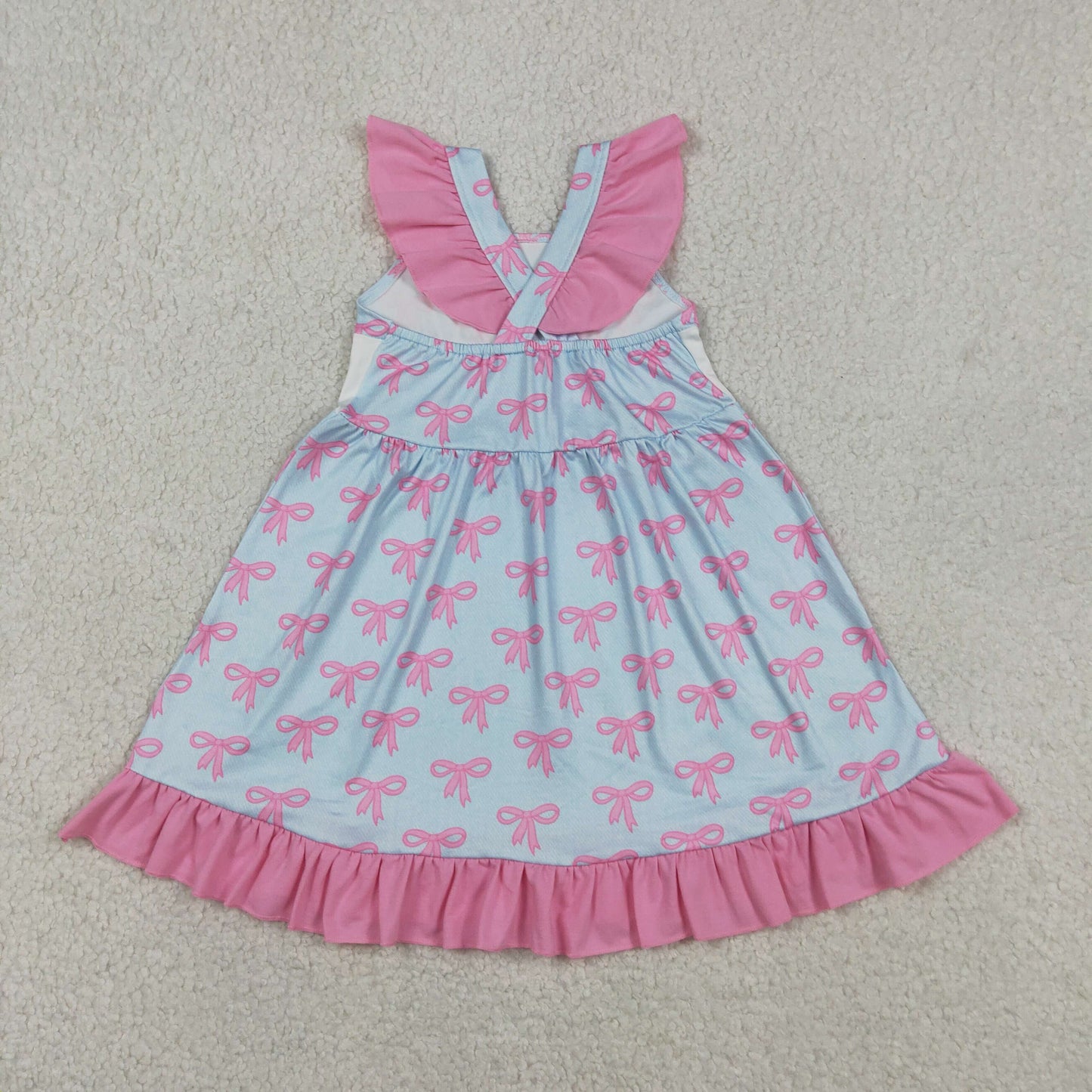 Baby Girls Kids Short Sleeves Mama's Girl Bows Ruffle Knee Length Dress