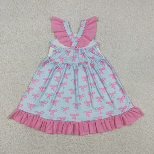 Baby Girls Kids Short Sleeves Mama's Girl Bows Ruffle Knee Length Dress