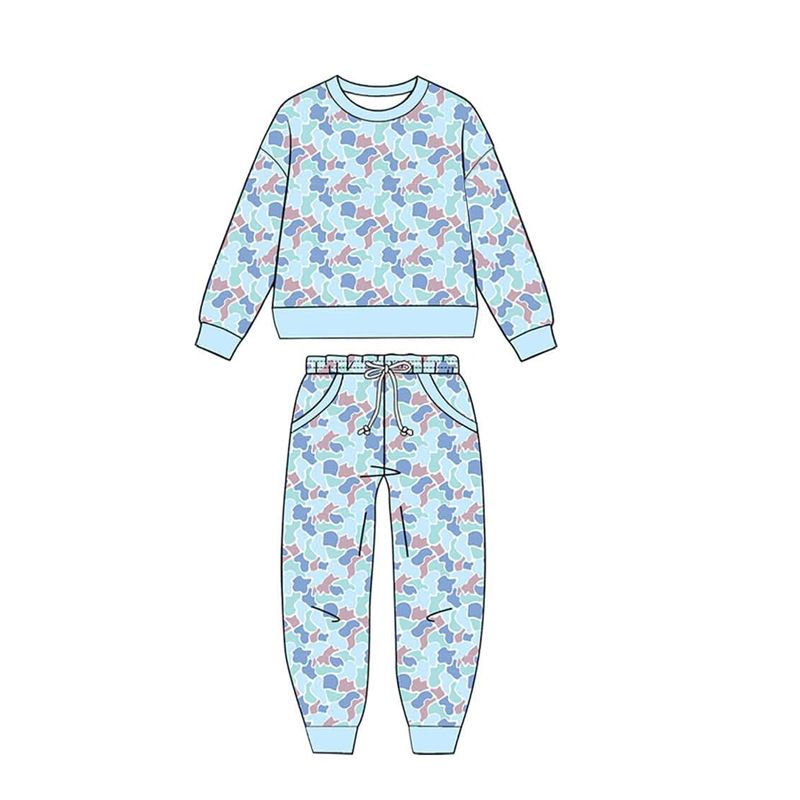 Moq 5 Preorder Baby Boys Kids Long Sleeves Camo Shirt Pockets Pants Blue Set Clothes