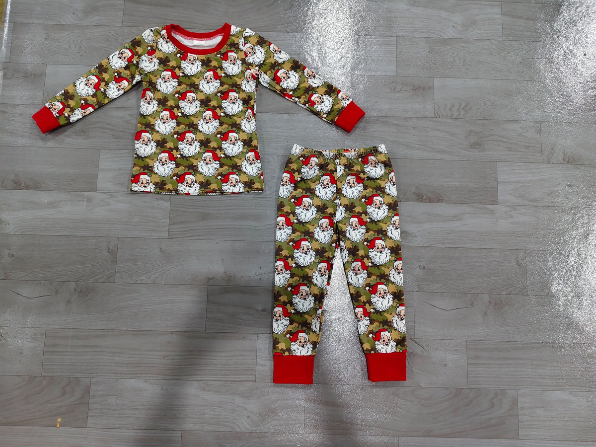 No moq Preorder Baby Boys Kids Santa Christmas Shirt Pants Pajamas Camo Set Clothes