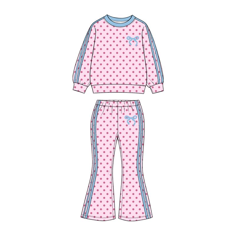 Moq 5 Preorder Baby Girls Kids Long Sleeves Dots Shirt Pants Bows Set Light Pink Clothes