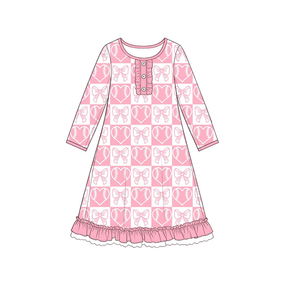 Moq 5 Preorder Baby Girls Kids Long Sleeves Bows Hearts Baseball Dress Clothes