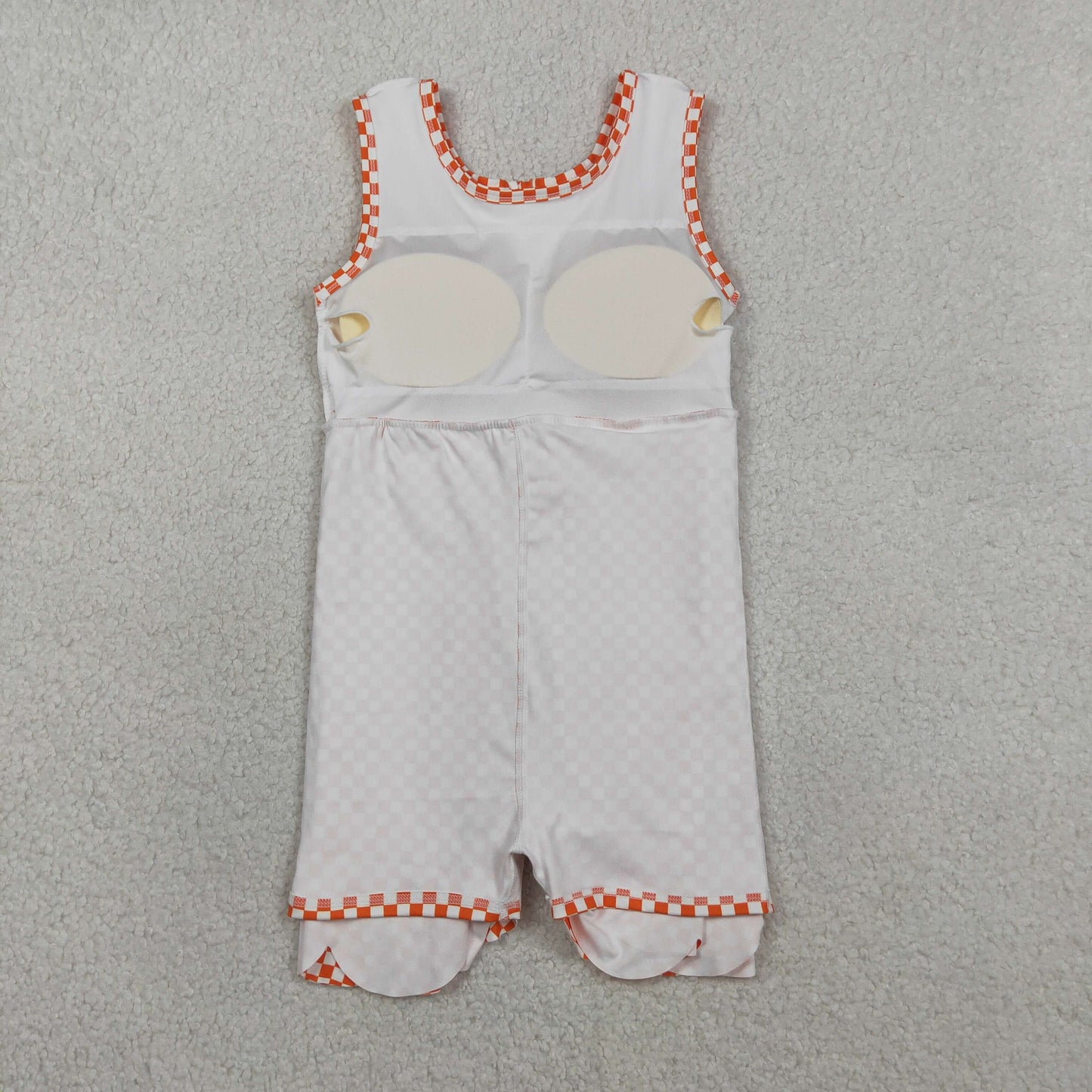 RTS Baby Girls Orange Checked Bow Ruffle Yoga Active Shorts Knee Length Scallop Dress