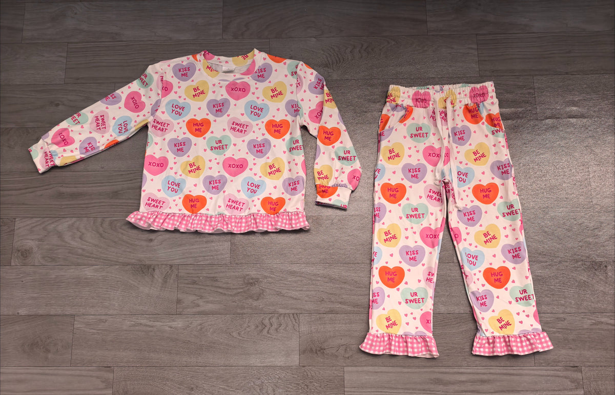 No moq Preorder Baby Girls Kids Long Sleeves Hearts Shirt Pockets Pants Valentine Set Clothes