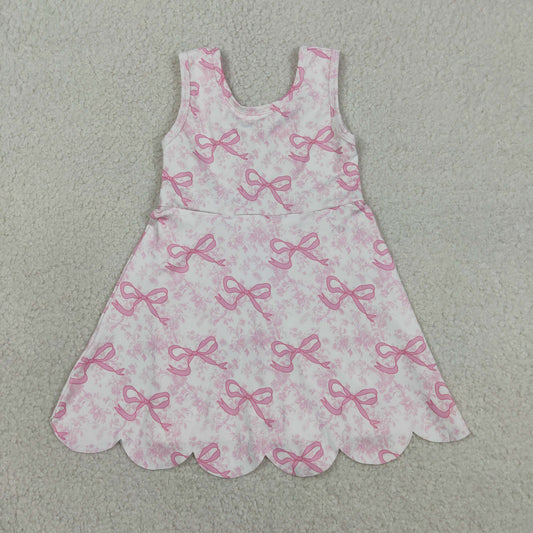 Baby Girls Kids Sleeveless Pink Bows Floral Scallop Yoga Knee Length Dress