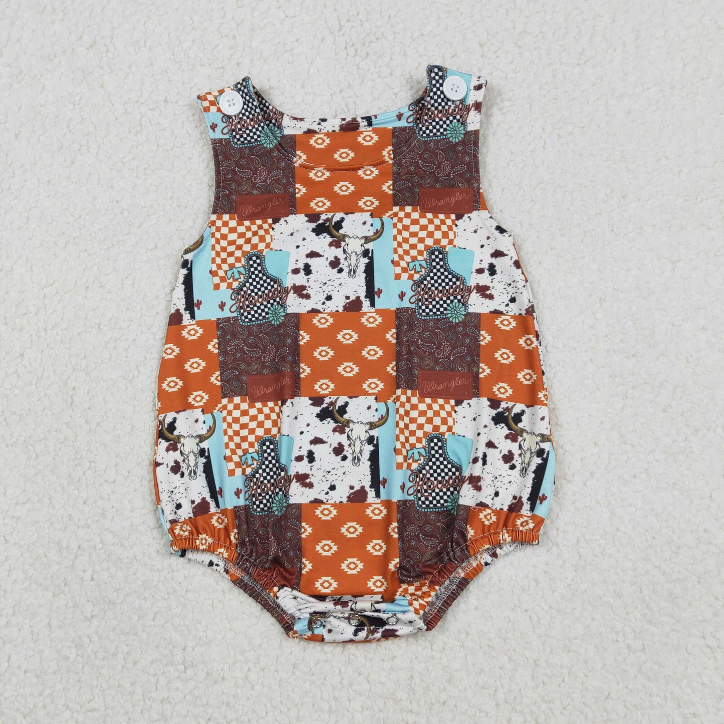 RTS Baby Boys Infant Sleeveless Western Cow Print Aztec Plaid Romper