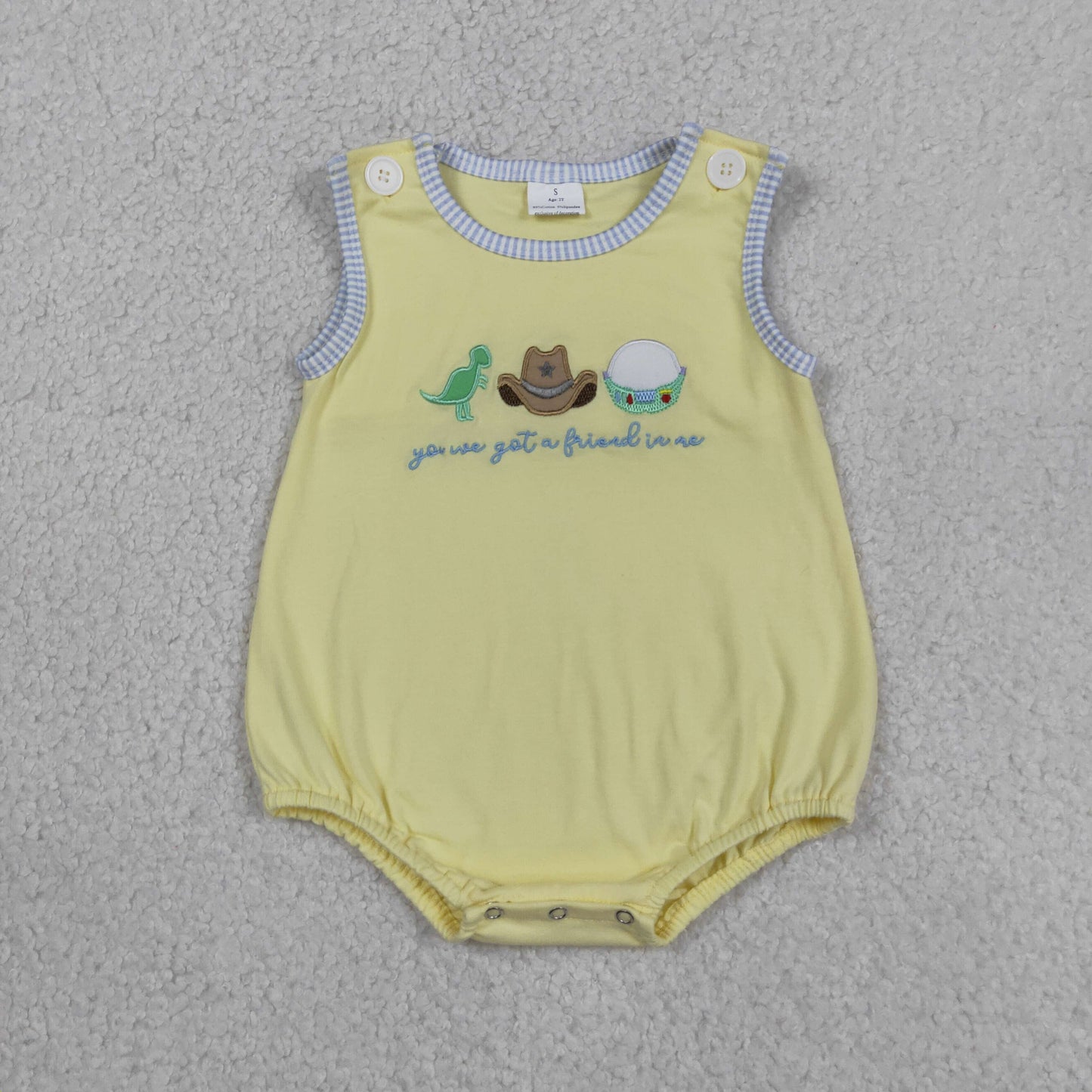 Baby Boys Kids Sleeveless Embroidery Hats Yellow Bubble Summer Romper