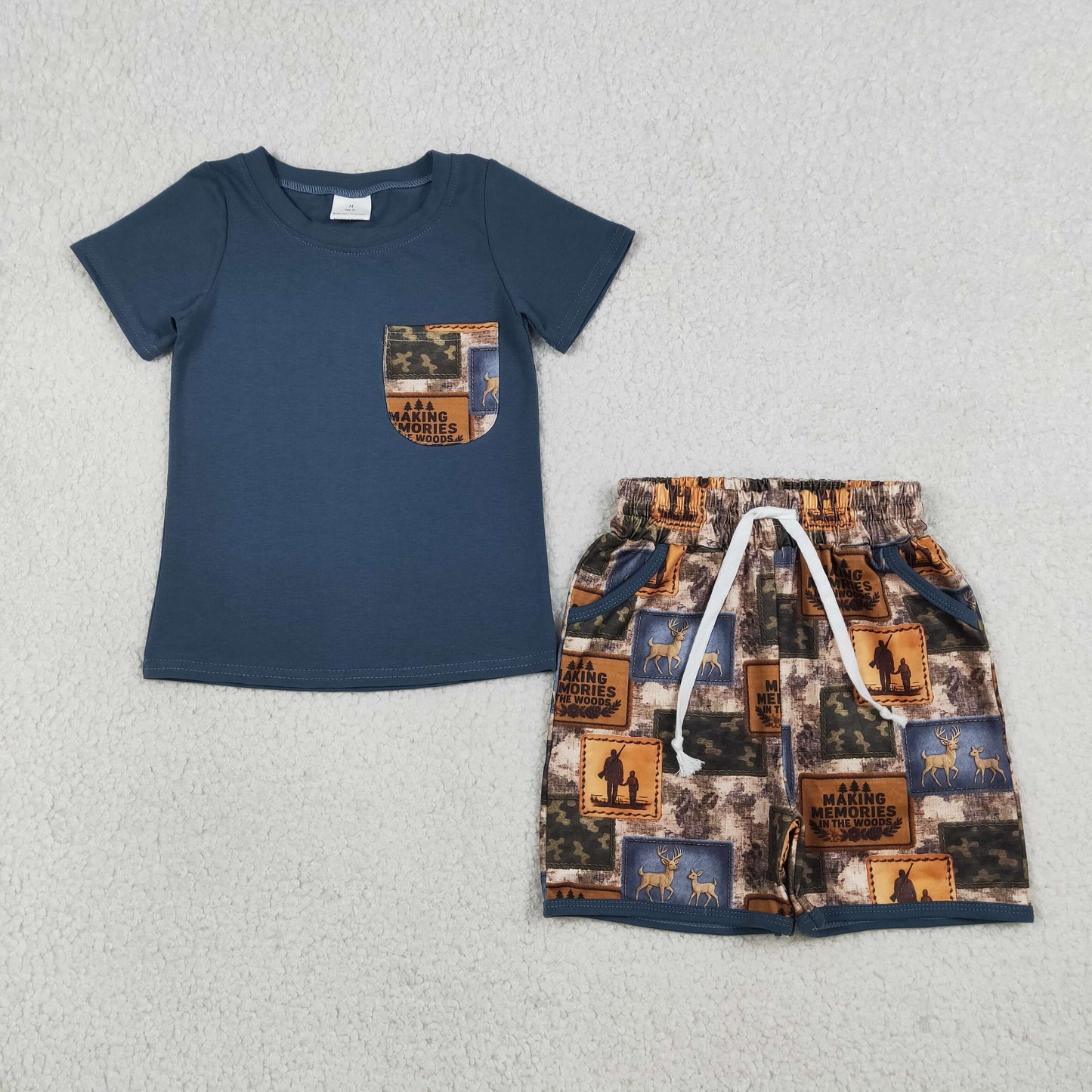 RTS Baby Boys Kids Short Sleeves Shirt Hunting Deer Camo Pockets Shorts Clothes Set