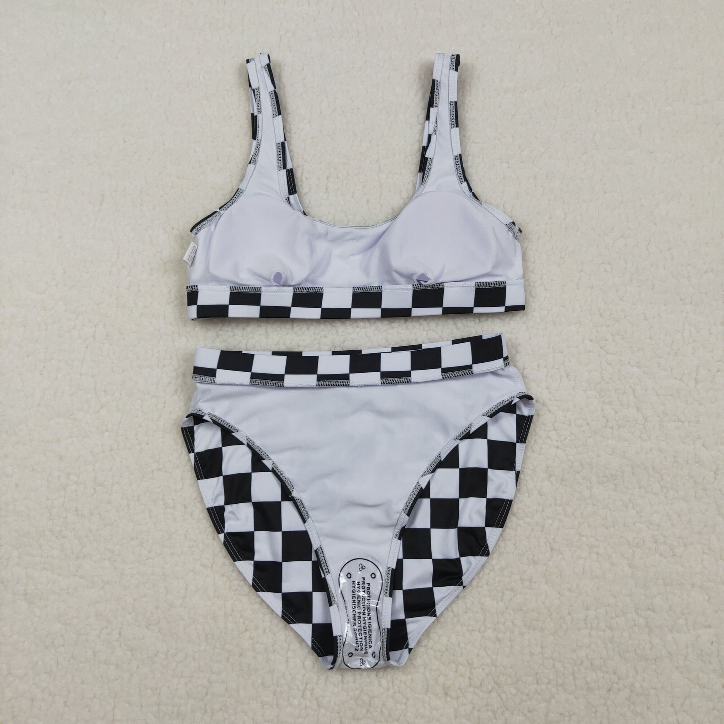 RTS Adult Women Sleeveless Checked Tops Shorts Sibling Summer Swimsuit Sets
