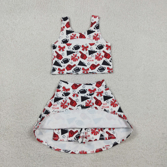 RTS Baby Girls Kids Football Stars Bows Cheer Tops Skort Team Yoga Active Set