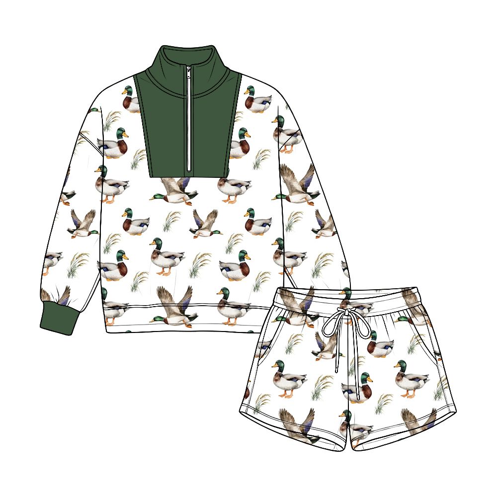 Moq 5 Preorder Baby Boys Toddler Ducks Zipper Pullover Pockets Shorts Set Clothes
