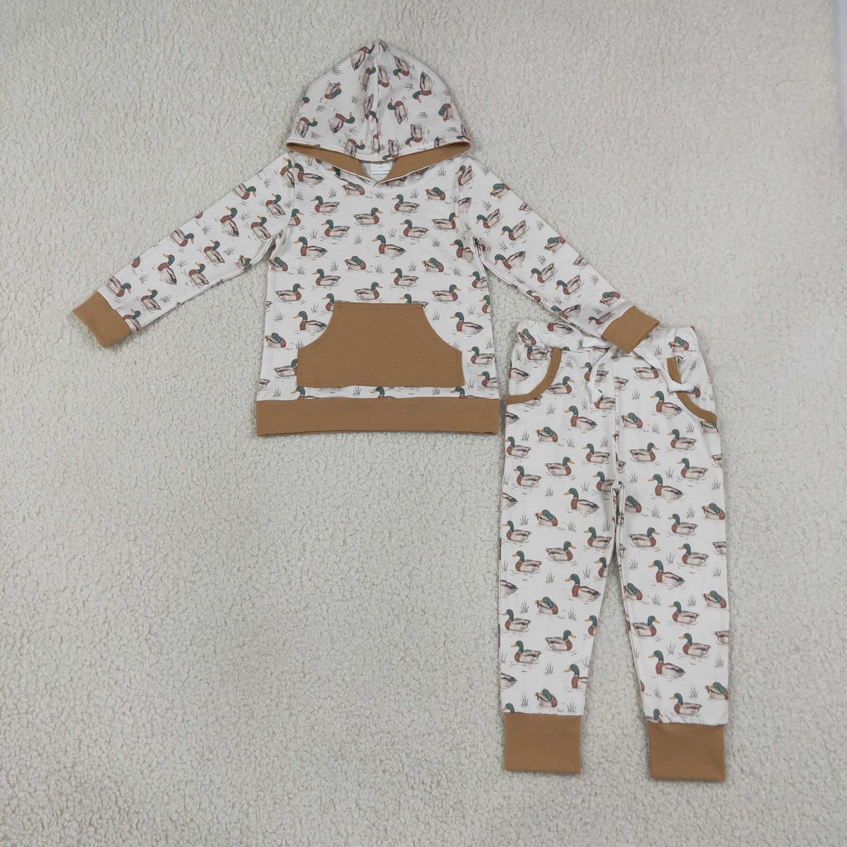 Baby Boys Kids Long Sleeves Ducks Hoodie Shirt Pockets Pants Set Clothes