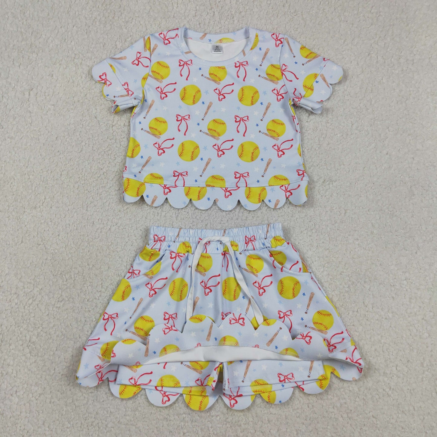 Sibling Baby Girls Softball Baseball Bows Shirts Shorts Skirts Yoga Active Clothes Sets