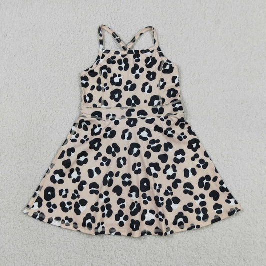 Baby Girls Kids Sleeveless Leopard Yoga Shorts Knee Length Dress