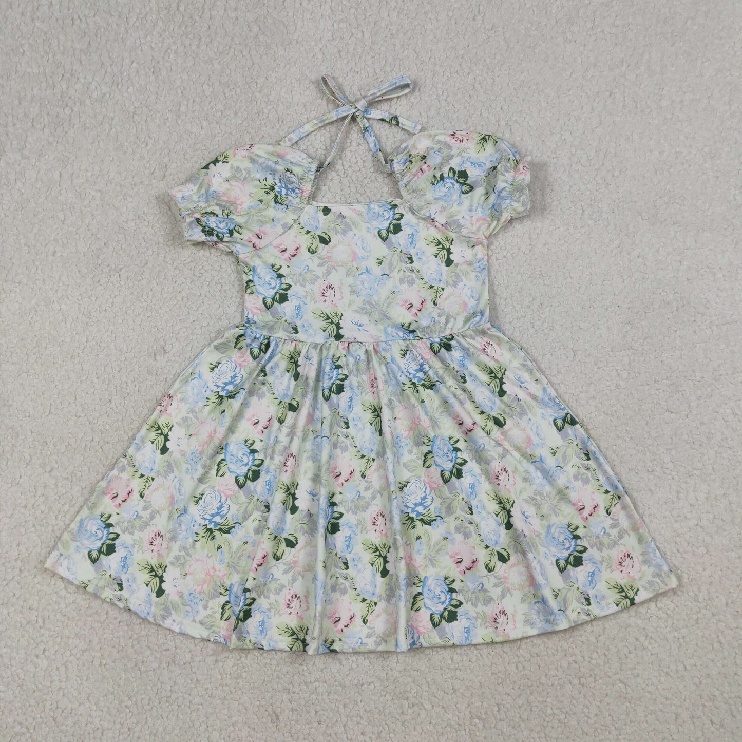RTS Baby Girls Kids Short Sleeves Flower Knee Length Dress Summer Clothes