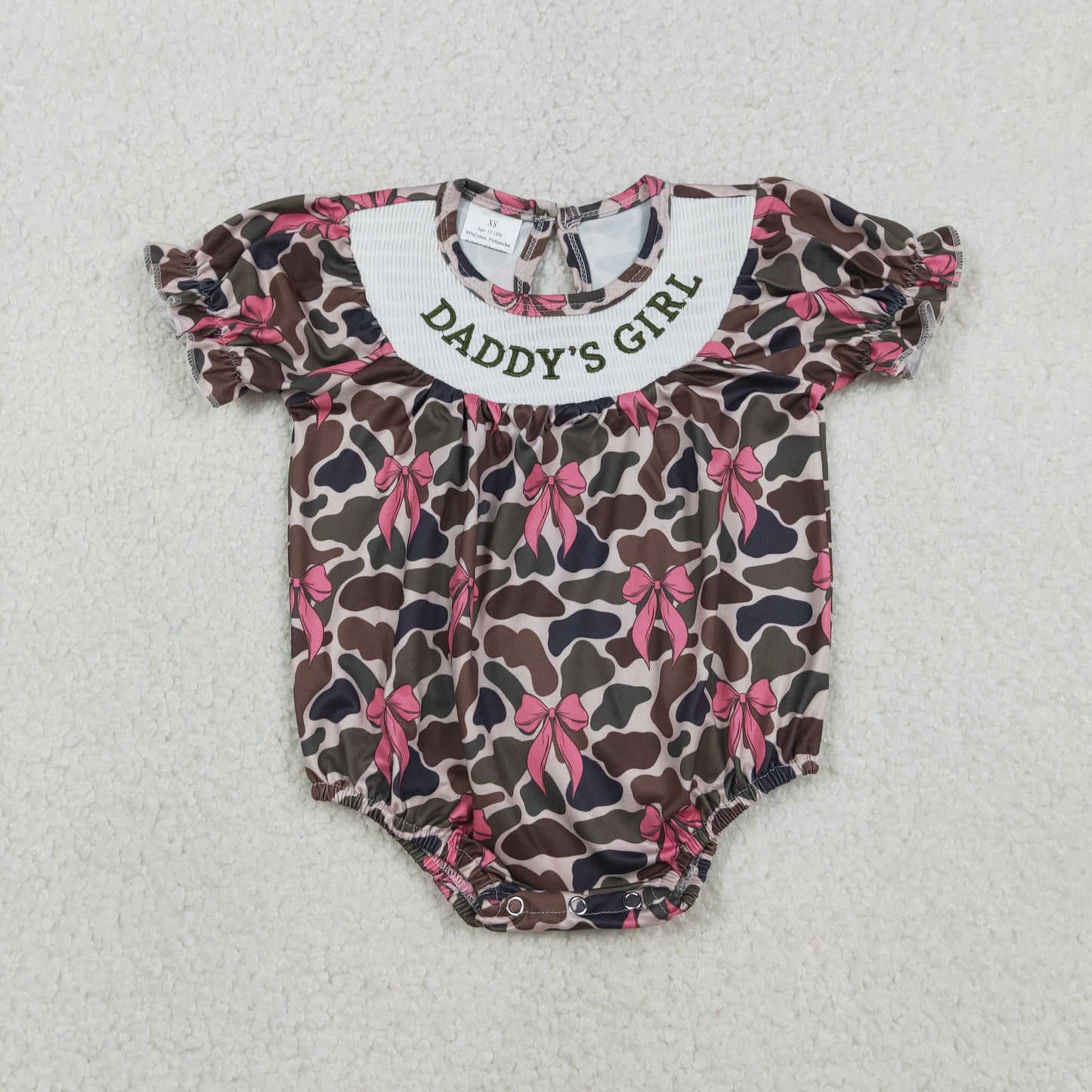 RTS Sibling Baby Girls Kids Toddler Embroidery Smocked Daddy's Girl Camo Bows Romper Set