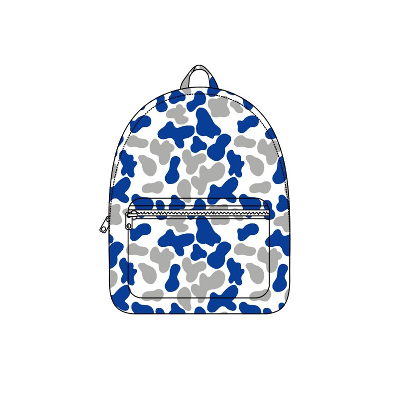 Moq 5 Preorder Baby Toddler Kids Blue Grey Camo Print Zipper Backpack Team Bag