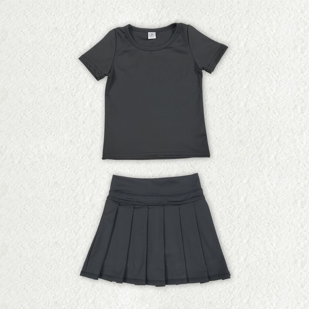 Baby Girls Kids Short Sleeves Shirt Skirt Shorts Yoga Active Black Set Clothes