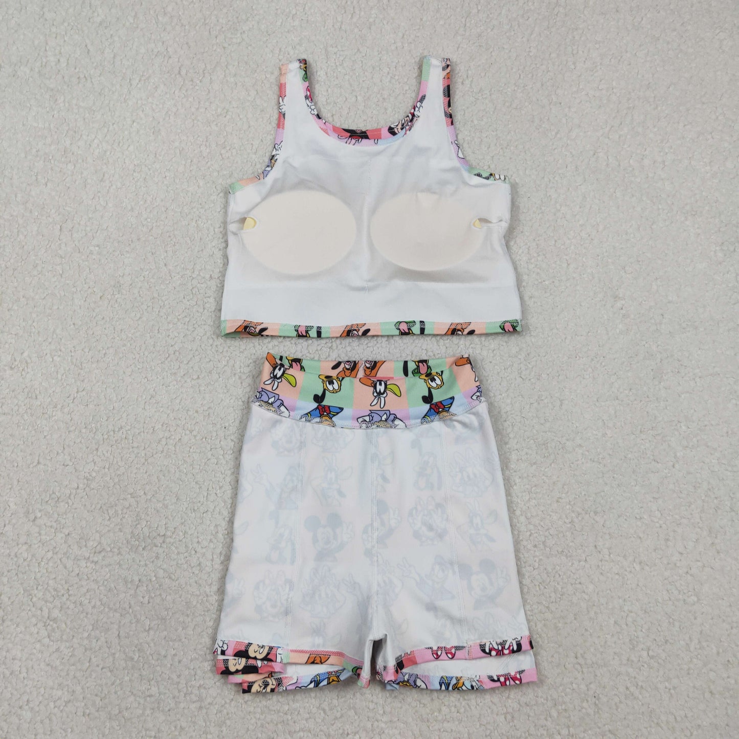 RTS Baby Girls Kids Sleeveless Cartoon Tops Shorts Skirt Yoga Active Colorful Set