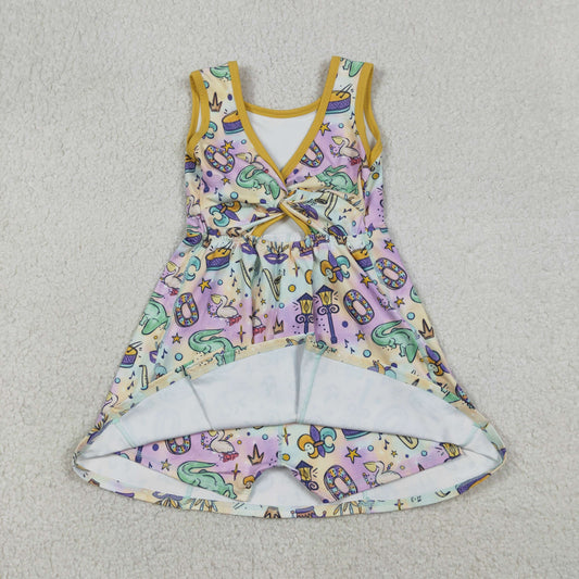 Baby Girls Kids Sleeveless Anchors Mardi Gras Yoga Shorts Knee Length Dress